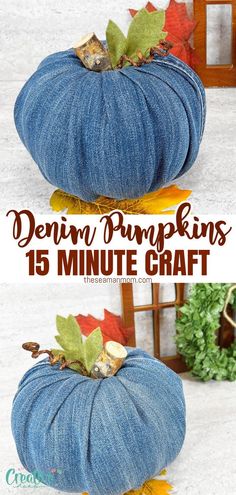 DIY DENIM PUMPKINS Rustic Pumpkin Decor, Ruler Crafts, Pumpkin Family, Pumpkin Craft, Memory Projects, Pumpkin Display, Purple Pumpkin, Diy Denim, E Craft