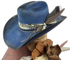 Western Style Top Hat For Rodeo With Flat Bill, Western Style Flat Bill Hat For Rodeo, Western Style Flat Bill Top Hat For Rodeo, Western Flat Bill Hat For Rodeo, Western Flat Bill Top Hat For Rodeo, Western Blue Hat Bands For Country Events, Western Blue Hat Bands For Ranch, Southwestern Fitted Hats For Rodeo, Western Hat Bands For Country Events