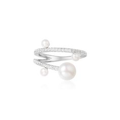 925 Sterling Silver Freshwater Pearl Ring with Diamonds Product Features: This chic 925 sterling silver ring features a slender sterling silver diamond-set band, accented with 4 elegant freshwater pearls. Minimalist and fashion style, chic and simple.Besides, they are of Excellent craftsmanship and quality. Product Information: Material: Sterling silver; AAA+Cubic Zirconia;Natural Pearl Process: Gold-plated Color: Silver Size:US4.5-US9 Applicable Gender:Female Decorated with freshwater pearls,em Ring With Pearl, Apm Monaco, Bracelet Size Chart, Single Stone Ring, Aurelie Bidermann, Pearl Rings, Freshwater Pearl Ring, Necklace Sizes, Natural Pearls