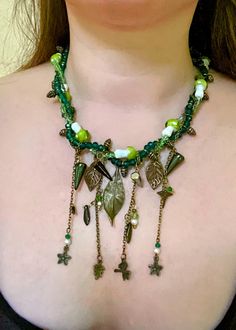 Unique Handmade Necklace For Cosplay, Unique Handmade Necklaces For Cosplay, Nature-inspired Green Necklace For Festival, Nature-inspired Green Necklace For Festivals, Whimsical Handmade Jewelry For Cosplay, Handmade Whimsical Jewelry For Cosplay, Adjustable Fantasy Necklaces For Cosplay, Adjustable Fantasy Necklace For Cosplay, Adjustable Handmade Necklace For Cosplay