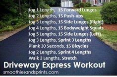 the road is lined with trees, bushes and houses in front of it that says driveway express workout