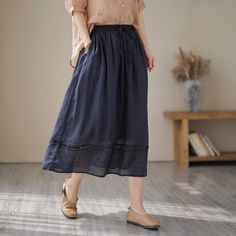 Details: Gender: Women Item Type: Skirt Material: Linen Season: Summer Pattern: Solid Style: Casual, Loose, Retro Waist Type: Elastic Waist Size: One Size Waist: 70.00 - 110.00 cm/ 27.56 - 43.31 " Length: 81.00 cm/ 31.89 " Casual Flared Skirt For Daywear, Casual Long Skirt For Daywear, Linen Skirt, Summer Patterns, End Of Summer, Shoe Box, Summer Casual, Elastic Waist