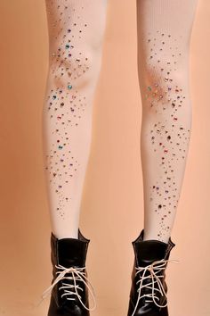 Organisation Dressing, Legs Tumblr, Fun Tights, Rhinestone Tights, Embellished Leggings, Sparkly Leggings, Pale Aesthetic, Blue Sargent, Tights Boots