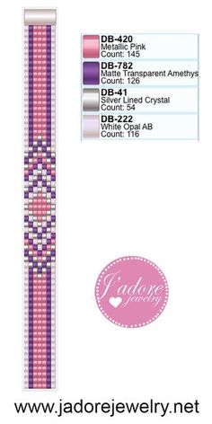 the back side of a watch with pink and purple beads on it's face