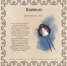 an illustration of a ladybug flying through the air with text below it that reads, earbug uncommon item