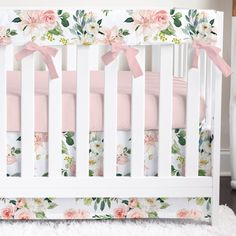 Woodland Meadows Floral Crib Bedding - gender_girl, text, Theme_Floral Luxury Crib Bedding, Pink Crib Sheets, Woodland Baby Nursery, Dinosaur Garden, Woodland Crib Bedding, Flat Skirt, Floral Crib Bedding, Woodland Crib, Nursery Throw Pillows