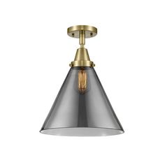 an image of a light fixture with a metal shade on the top and gold trim