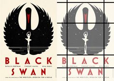 three black swan movie posters with red and white background