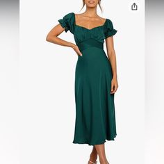 Linsery Women Off Shoulder Boho Midi Dress Puff Sleeve A-Line Fit And Flare Swing Dresses. Never Worn Elegant Green Midi Dress With Puff Sleeves, Green Ruched Puff Sleeve Dress For Brunch, Elegant Green Puff Sleeve Dress For Garden Party, Elegant Green Puff Sleeve Dress With Gathered Sleeves, Elegant Green Knee-length Puff Sleeve Dress, Elegant Green Puff Sleeve Dress With Ruffles, Elegant Green Puff Sleeve Dress For Brunch, Green Midi-length Puff Sleeve Dress With Ruffles, Elegant Green Dress With Gathered Neckline