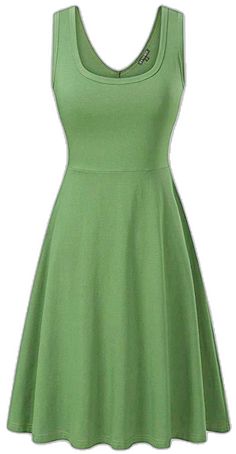 Solid Color Stretch Dress With Scoop Neck, Solid Scoop Neck Stretch Dress, Stretch Midi Dress With Scoop Neck, Green Casual Knee-length Sleeveless Dress, Casual Green Sleeveless Knee-length Dress, Casual Green Knee-length Sleeveless Dress, Casual Fitted Mid-length Sundress, Solid Color A-line Sundress For Spring, Solid A-line Sundress For Spring