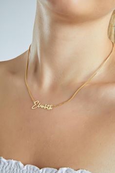 GOLD NAME NECKLACE  NAME PLATE NECKLACE 📌 Handmade  item 📌Materials: Gold, Silver, Rose gold , Stainless steel 📌Free Shipping over 35$ 📌Waterproof 📌Hypoallergenic You can wear gym, pool, shower or everywhere . 📌Anti tarnish  📌 If you like things dainty, you just found your new favorite necklace. HOW TO ORDER In the 1st drop down menu , select the option that has chain length Simply use the 'PERSONALIZED BOX' TO let us know the NAME that you would like . OTHER INFORMATION The length option Gym Pool, Name Plate Necklace, Pool Shower, Necklace Name, Nameplate Necklace, Gold Name Necklace, Plate Necklace, Name Jewelry, Necklace Handmade