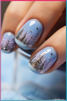 Frozen Nail Art, Do It Yourself Nails, Nail Art Noel, Tree Nails, Seasonal Nails, Winter Nail Art, Winter Nail Designs, Festival Nails, Winter Nail