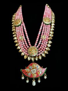 Dilara Meena Work Kundan Statement Necklace - bAnuDesigns Pink Statement Necklace, Cultured Stone, Kundan Necklace, Kundan Necklaces, Silk Sari, Work Style, Handmade Jewelry Diy, Pink Beads, Coral Beads