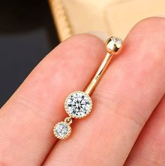 Dangle Belly Ring 14K Solid Gold Belly Button Ring Diamond Belly Button Ring ,Curved Barbell,Navel Piercing Jewelry,Belly Button Jewelry --- IᑎᖴOᖇᗰᗩTIOᑎ ᗩᗷOᑌT ᑭᖇOᗪᑌᑕT --- ❖ Metal Type: 14K,18K Solid Gold ❖ Diamond Type: Moissanite ❖ Diamond Shape: Round Cut Diamond  ❖ Diamond Color: G-H ❖ Diamond Clarity: VS ❖ Length:7/16" (11mm) barbell ❖ SKU: OSTJ262 "The size may differ depending on measurement methods." "The colour displayed may vary depending on your screen." white gold belly button clip a Gold Clip On Belly Button Piercing, Diamond Belly Ring, Gold Belly Button Ring, Gold Belly Button Rings, Navel Piercing Jewelry, Industrial Piercing Jewelry, Belly Button Jewelry, Gorgeous Style, Navel Jewelry