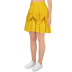 This gorgeous skater skirt features an illustration of draped yellow fabric inspired by Belle's ball gown in Beauty and The Beast. This light and stretchy skirt is perfect for a princess running costume for racing to the castle. The soft fabric and flared cut of this skater skirt are just a few of the reasons why it's bound to become a favorite in your wardrobe. The flattering silhouette looks great on any body type, and thanks to the elastic waistband, you'll feel extra comfy. * 82% polyester, Yellow Ball Gown, Princess Running Costume, Long Lake, Running Costumes, Stretchy Skirt, Yellow Fabric, The Castle, Cute Mugs, A Princess