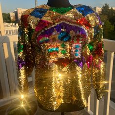 Beautiful Vintage One If A Kind Sequin Long Sleeve, There’s A Tiny Imperfection Where The Clasp Was Torn But Can Easily Be Fixeda True Gem One Of A Kind Find Please Stop, Sequin Top, Silver Gold, Sequin, Im Not Perfect, Womens Tops, Long Sleeve, Silver, Gold