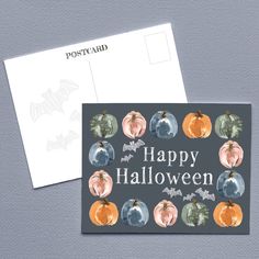 Happy Halloween postcard with watercolor pumpkins and hand drawn bats 🦇 Happy Halloween Cute, Halloween Post, Bats Halloween, Cute Posts, Halloween Cute, Watercolor Heart