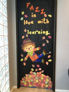 Fall Door Decor For Classroom, Cute Fall Door Decorations For School, Fall Into Learning Door Decoration, Fall Decorations Door Classroom, Leaves Door Decorations For School, Fall Class Decoration Ideas, Fall Decoration Door Classroom, Fall Theme Decorations For Classroom, Fall In Love With Learning Door