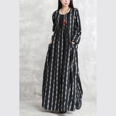 top quality black Plaid natural linen dress plus size O neck patchwork linen maxi dress 2018 long sleeve pockets dresses

This dress is made of cotton or linen fabric, soft and breathy. 

Flattering cut. Makes you look slimmer and matches easlily.
 
Materials used: linen

Measurement:One size fits all for this item. Please make sure your size doesn't exceed this size: 3XL/BUST-118cm   
   
Shoulder 40cm / 15.6"
bust 118cm / 46.02"
length 130cm / 50.7"
Sleeve length 58cm / 22.62"
Cuff 25cm / 9.75 Black Long Sleeve Maxi Dress With Pockets, Black Cotton Long Sleeve Maxi Dress, Black Long Sleeve Cotton Maxi Dress, Linen Lagenlook Long Sleeve Maxi Dress, Black Linen Long Sleeve Dress For Spring, Black Long Sleeve Linen Dress For Spring, Black Linen Dress For Fall, Black Long Sleeve Linen Dress For Fall, Black Bohemian Linen Dress