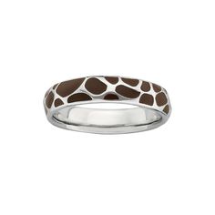 a ring with giraffe print on the outside and brown inlays to it