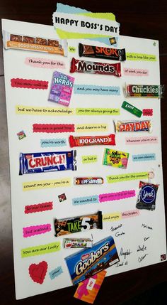 a poster with many different candy bars on it