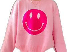 Winkin n Pinkin Smiley Face Sweater | Sassy Shortcake | sassyshortcake.com Cute Sweater For Streetwear, Trendy Pink Sweater, Cute Pink Sweater For Loungewear, Fun Pink Tops For Loungewear, Pink Cute Sweater For Loungewear, Casual Pink Sweater For Loungewear, Casual Smiley Face Top For Fall, Cute Oversized Pink Top, Casual Pink Winter Tops