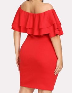 Off the shoulder ruffle trim dress Red Sleeveless Off Shoulder Dress, Red Sleeveless Off-shoulder Dress, Flirty Ruffled Midi Length Bodycon Dress, Ruffle Sleeve Dresses For Night Out, Flirty Ruffled Midi Bodycon Dress, Solid Ruffled Midi Dress For Night Out, Flirty Ruffle Sleeve Mini Dress, Flirty Midi-length Bodycon Dress With Ruffles, Solid Color Ruffled Midi Dress For Night Out