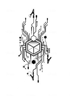 an abstract black and white image of a computer circuit