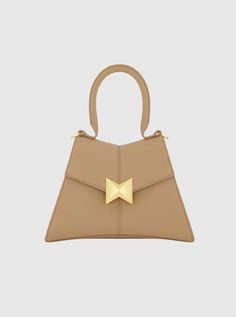 Angular Small Taupe Leather Handbag With Gold Hardware High-end Beige Shoulder Bag For Evening, Designer Beige Flap Bag For Evening, Modern Evening Shoulder Bag With Palladium Hardware, Luxury Structured Shoulder Bag For Evening, Modern Square Leather Flap Bag, Modern Leather Evening Bag With Detachable Handle, Modern Soft Leather Satchel Evening Bag, Beige Shoulder Bag With Palladium Hardware For Evening, Modern Soft Leather Evening Satchel Bag