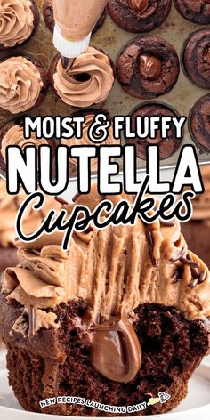 chocolate cupcakes with frosting and nutella on top