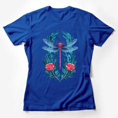 Blue Dragonfly and Roses Graphic Tee, Nature Inspired Artistic T-Shirt, Botanical Casual Wear Unisex, Floral Fauna Illustration Top Female T-Shirt Custom graphic T-Shirt.Customize your color Fauna Illustration, Mountain Graphic Tee, Roses Graphic, Blue Dragonfly, Botanical Shirt, Adventure Shirt, Funny Graphic Tees, Casual Summer Shirts, Friends Shirt