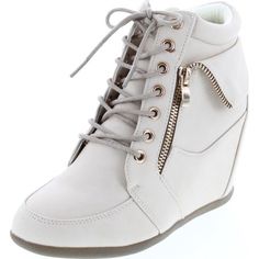 Static Footwear Womens Peter-30 Lace Up Hidden Wedge High Top Fashion Sneakers Platform measures approximately 0.5 Made from only Vegan man made materials. No animals were harmed making these fashion wedge sneakers. Hidden Wedge High Top Fashion Sneaker with Side Zip detail make these a must have for most any outfit Top Selling style Hidden wedge height approx 2-3 inches Size: 8 B(M) US.  Color: Beige.  Gender: female.  Age Group: adult. Fashion Sneakers Women's, Waterproof Shoes For Men, Wedge High Tops, Wedge Heel Sneakers, Sneakers Platform, High End Shoes, Outfit Top, Black Suede Pumps, Wedges Style