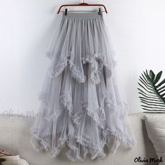 Olivia Mark - Chic Irregular Design Tulle High-Waisted A-Line Skirt Pleated Tulle Skirt, Purple Tutu, Skirt Streetwear, Tulle Long Skirt, Cake Skirt, Fairy Skirt, Tulle Midi Skirt, High Waisted Maxi Skirt, Dress Cake