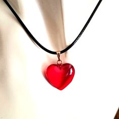 Cord Pendant Necklace, Handmade Red Necklaces For Valentine's Day, Handmade Heart Necklace For Valentine's Day, Handmade Red Heart Cut Jewelry, Handmade Adjustable Heart Necklace For Valentine's Day, Adjustable Red Heart Necklace, Red Adjustable Heart-shaped Necklace, Red Adjustable Heart Necklace, Red Heart-shaped Adjustable Necklace