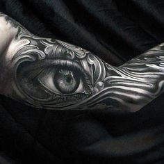 an eye tattoo on the arm