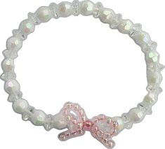 Elegant White Jewelry With Pink Bow, Feminine White Jewelry With Bow, White Feminine Party Bracelets, White Jewelry With Pink Bow For Party, White Party Jewelry With Pink Bow, Party Jewelry With Pink Bow In White, Feminine White Bracelets For Party, White Feminine Bracelets For Party, Feminine White Beaded Bracelets As Gift