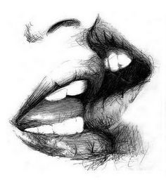 a drawing of a woman's face with her mouth open