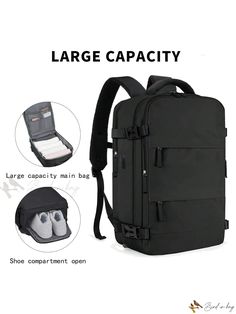 Bird in Bag - Premium Mens Travel Backpack - Airline Approved, Waterproof with 15.6-inch Laptop Compartment, Ideal for Outdoor Sports, Camping, and Traveling - Complete with Shoe Box, Multiple Compartments, Black Color - Perfect for Holidays, Business Trips, and Back to School - Stylish and Functional Handbag, Suitable for Gym and Outdoor Activities Black Rectangular Laptop Bag For Outdoor Activities, Black Rectangular Laptop Bag For Outdoor, Rectangular Laptop Bag For Outdoor Activities, Practical Rectangular Backpack, Black Backpack School, Waterproof Laptop Backpack, Camping Storage, Backpack Set, Laptop Travel