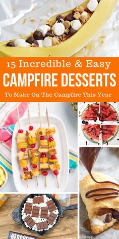 an assortment of campfire desserts with text overlay