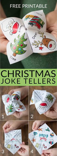 the christmas joke teller is shown with instructions to make it