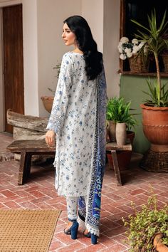 Digital printed lawn frontDigital printed lawn backEmbroidered neckline for shirtEmbroidered lace for sleevesDigital printed silk dupattaPrinted lawn trouser Ali Xeeshan, Saira Shakira, Sana Safinaz, Gul Ahmed, Maria B, Luxury Wear, Embroidered Neckline, Suit Fabric, Silk Dupatta