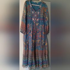 Soft Surroundings Mirapani Maxi Dress. Nwot. See Photos For Details. Length 55" & Bust 19". Sheer Sleeves With Beautiful Embroidery. Long Blue Midi Dress With Floral Print, Blue Boho Print Flowy Midi Dress, Blue Bohemian Midi Dress With Boho Print, Flowy Blue Boho Print Midi Dress, Bohemian Light Blue Floral Print Midi Dress, Flowy Blue Midi Dress With Boho Print, Blue Bohemian Midi Dress, Blue Long Boho Print Dress, Blue Long Dress With Boho Print