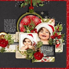 a scrapbook page with christmas images and ornaments