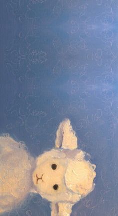 a painting of a white teddy bear on a blue background