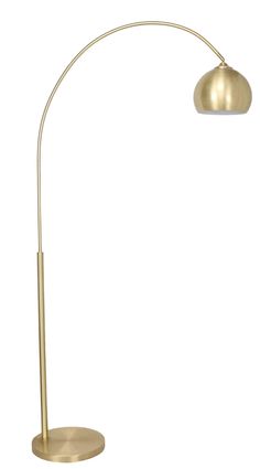 a gold floor lamp with a white background