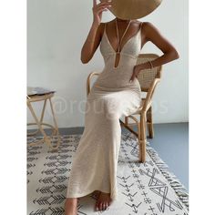 Beige Knit Beach Swim Coverup Dress Tie Straps Long Form Fitting Maxi Deep V-Cut Sheer Drawstring, Ties Stretchy 100% Polyamide Tags Summer Vacation Beach Cruise Chic Trendy Sexy Pool Party Miami Vegas Coachella Weekend Getaway Embroidered Floral Lurex Tie Dye Crochet Seashell Beige Knit Party Dress, Casual Beige Maxi Dress For Party, Beach Beige Knit Dress, Beach Knit Beige Dress, Summer Party Knit Maxi Dress, Beige Knit Dress For Beach Season, Summer Party Knit Dress, Beige Knit Beach Dress, Summer Knit Party Dress