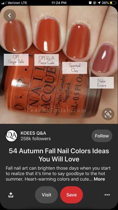 Fall Nail Colors 2023 Orange, Autumn Nails Opi Gel, Fall Orange Nail Colors, Fall Toenail Colors Autumn, Opi Fall Nails, Fall Toenail Colors, Rust And Relaxation Opi, Rust Color Nail Polish, Rusty Orange Nails