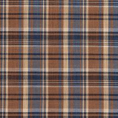 a brown and blue plaid fabric