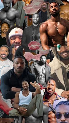 a collage of black men with different facial expressions and hair styles, including one man's shirtless torso