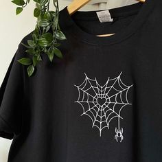 Spiderweb Heart Embroidered T shirt   Unisex T shirt Easy 30 day return policy Black Hoodie Diy Idea, Graphic Tee Ideas Prints, Spider Man Embroidery Hoodie, Spider Shirt Diy, Cool Black Tshirt Design, Spiderman Shirt Ideas, Embroidery Design On T-shirt, Designs To Draw On Shirts, Spiderman Diy Shirt